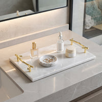 Marble Tray with Handles Rectangular Stone Tray with Gold Handles Multipurpose Modern for Dresser, Bathroom Counter