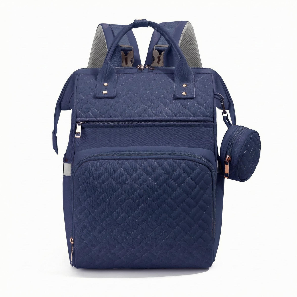Diamond Pattern Mommy Diaper Bag Backpack Multiple Compartments Quilted Diaper Backpack Rectangular Shape Padded Shoulder Straps for Moms, Everyday Use