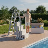 Above Ground Pool Ladder Deckless Pool Ladder with Platform Anti-Slip Heavy-Duty for Backyard Pools