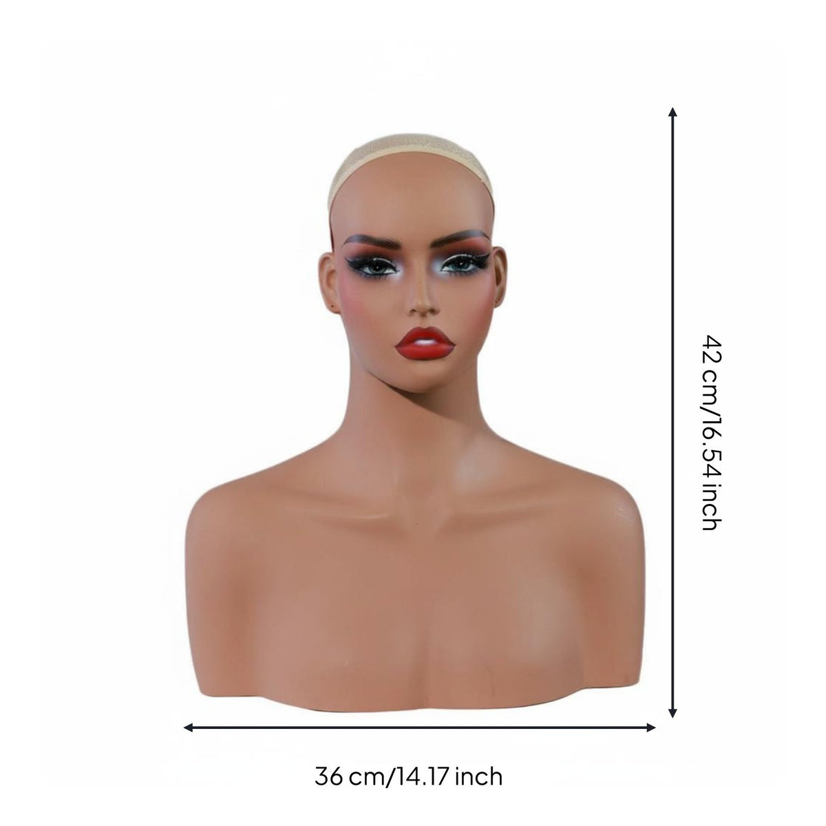 Female Mannequin Head with Shoulders Life-Size Synthetic Hair Mannequin Bust Light Weight Female Hairpiece Head Bust for Salon