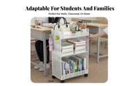 Movable under-table Book cart Large Capacity Multitier Rolling Organizer Space-Saving School Supply with grip for Students, Office Workers, Classroom, Dormitory, Study Room, Nursery