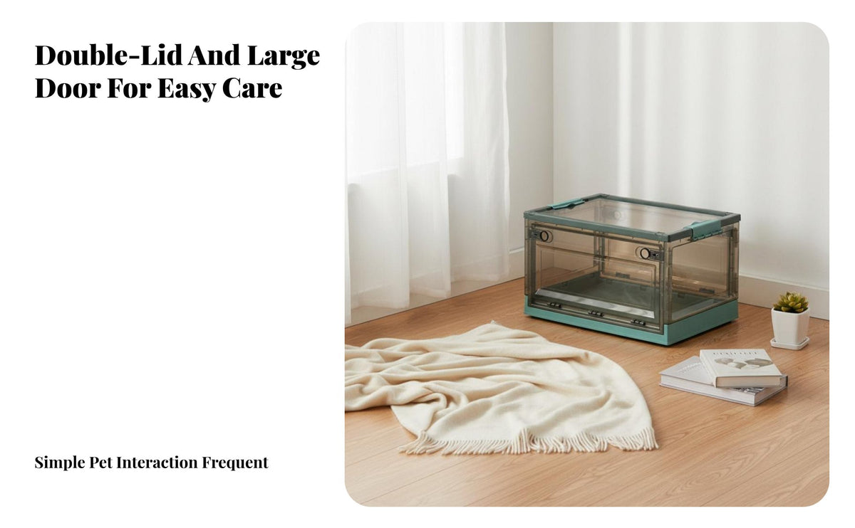 Multi-Purpose Foldable Storage Box Large Capacity Clear Plastic Organizer Crate Sturdy Stackable Storage Bin with Doors Tool-without Cost Assembly for Families, Homeowners, Kids Room, Closet, Bedroom, Bathroom