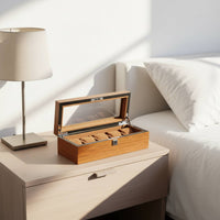 Wooden Watch Box With Lock 18 Compartment Watch Holder Individual Accessory Storage Clear View Lid Jewelry Organizer