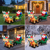 Giant Santa Sleigh with Reindeer Inflatable Lighted Santa Kris Kringle Sleigh Inflatable Outdoor Inflatable for Lawn, Garden