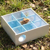 Hamster House and Hamster Multi Chamber Hide, Hamster Maze with Acrylic Top, Wood Composite 21x20x7.5cm Habitat for Dwarf Hamsters and Rodents