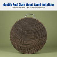 Authentic Clam Wood Butcher Block, Thick, Double-Sided, Solid Wood, Heavy Duty, Stainless Steel Handle, Round