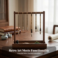 6 Hooks Calligraphy Brush Rack Arched Frame Desktop Brush Organizer Wooden