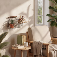 Wire Basket with Wooden Handle Black Metal Storage Bin Rustic Bin for Balcony