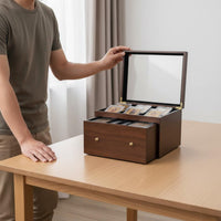 Card Collection Display Case Large Capacity Wooden Trading Card Box Dustproof for Sports Fans