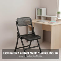 Foldable Vented Back Folding Chair With Backrest Indoor Seating Compact Desk Stool Ergonomic Design for Office Workers, Homeowners, Dorm Room, Small Areas, Garage, Outdoor Activities