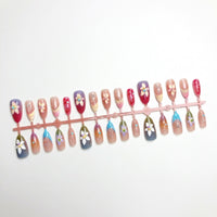 Nails with Glue for Teens, Summer Blossom Artificial with Rhinestones, Reusable Glue-On Fake 30 Pieces