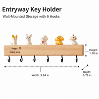Rustic Wood Key Holder for Small Apartment, 6 Hook Hanger, 25cm Key Hook with Mail Organizer, Modern Matte Black, 10 kg Capacity