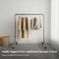 Thickened Steel Single Rod Clothes Rack Sturdy Industrial Pipe Clothing Rack Rust-Proof Liberated Standing Garment Stand Multi-Use for Homeowners, Boutique Owners, Balcony, Living Room, Bedroom, Courtyard