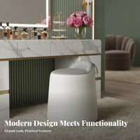 Modern Design Upholstered Swivel Pouf High-Density Foam Cushion Vanity Seat Compact Size Indoor Furniture Multi-Purpose Design for Makeup Users, Adults, Small Space Dwellers, Bedroom, Dressing Room, Under Desk, Bathroom