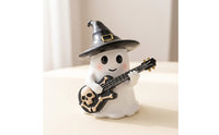 Tabletop Ghost Ornament with Guitar Miniature Ghost Figurine with Witch Hat Festive Gothic for Goth Fans