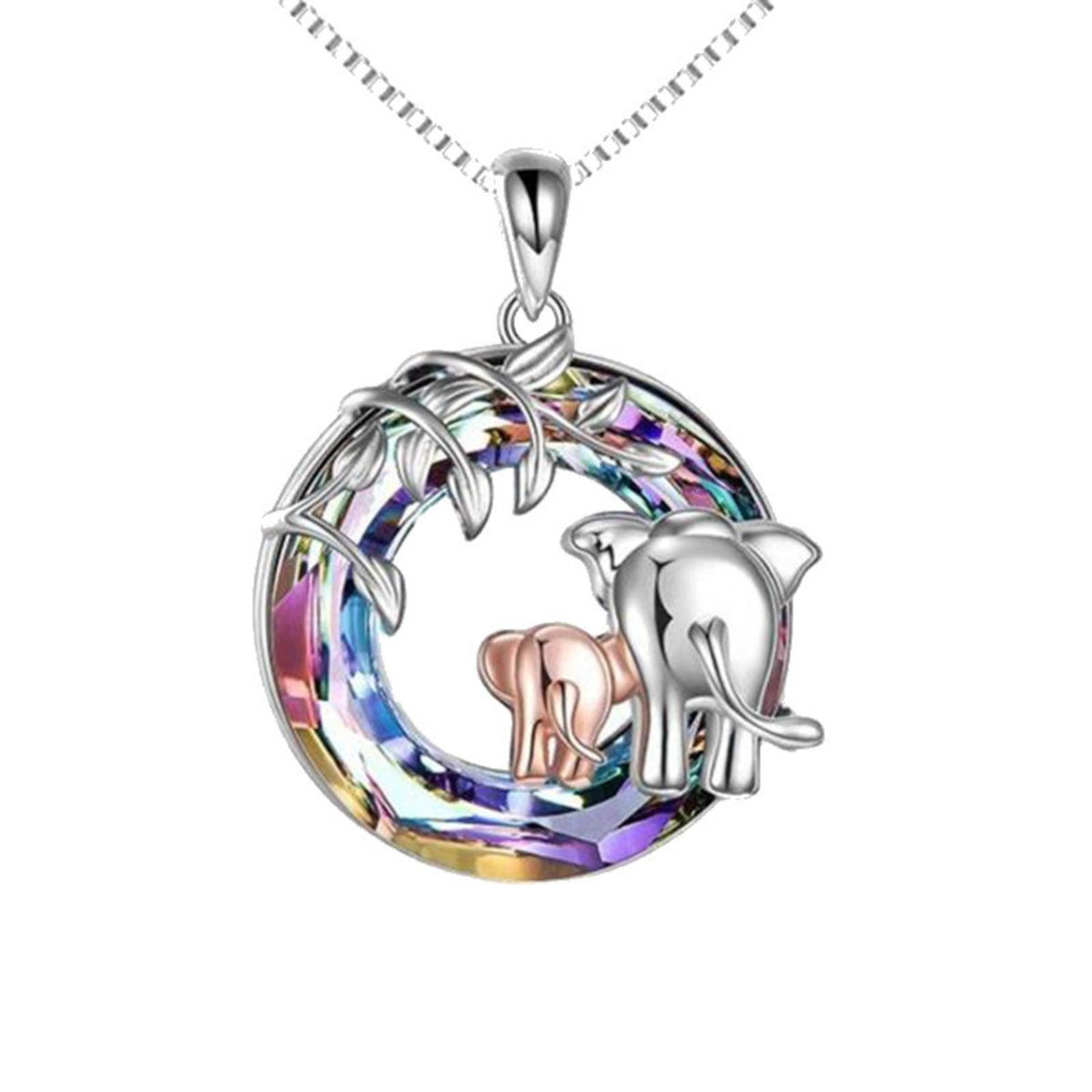 Mom Daughter Necklace Silver and Blush Gold Elephant Charm for Mother’s Day