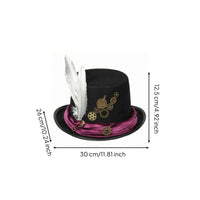 Brass Gear Accents Steampunk Top Hat Feather Plume Felt Top Hat Velvet Band Headwear Vintage-Inspired