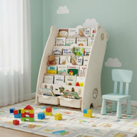 Child-Friendly Height Toddler Bookshelf Organizer Safe Rounded Edges Toddler Book and Toy Organizer Anti-Tip Design Multi-Compartment Storage Cabinet Easy Assembly for Toddlers, Playroom