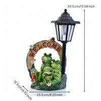 Frog Statue with Solar Lantern Cute Frog Statue with Welcome Sign for Homeowners