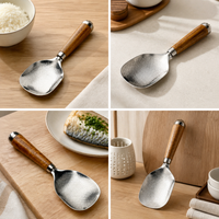 304 Stainless Steel Kitchen Utensil Set with Pear Wood Handle - Rice Spoon, Peeler, Fish Spatula, Oyster Shucker, Potato Masher