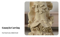 Chinese Design Guanyin Holding Child Statue Finely Carved Child-Giving Kuan Yin Carving Decorative Ornament Thuja Wood Deity Statue for Art Collectors, Spiritual Seekers, Home Decorators, Living Room, Meditation Space, Office