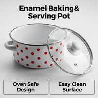 Soup Pot Stew Pot with Lid, Enamel Cooking Pot Set Polka Dot Design, Handles Household Soup Pot Retro Aesthetic, Induction Compatible