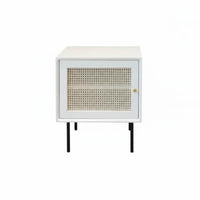 Japanese Aesthetic Rattan Door Cabinet Nordic Design Woven-Front End Table Small Footprint Nightstand Minimalist Aesthetic for Apartment Dwellers, Homeowners, Interior Decorators, Next to Bed, Bay Window Area, Living Room, Entryway