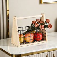 Fruit Basket with Handle Decorative Design Wood Handle Basket Space-Saving for Kitchen