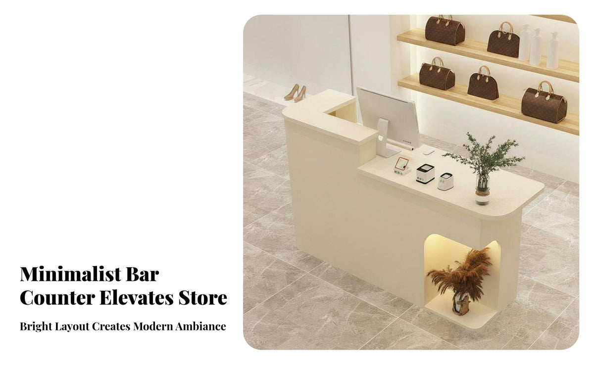Modern Reception Counter Multi-Functional Reception Desk with Storage Rounded Corner Design Front Desk Table with Storage for Boutique, Store