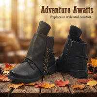 Boots for Women, Stylish PU Leather for Winter Wear, Square Toe Ankle with Chunky Heel and Side Zipper, Lace Up Design for Casual