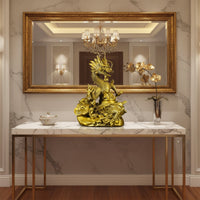 Auspicious Symbol Golden Dragon Statue Great Gift Chinese Dragon Sculpture Intricate Details Handmade for Art Collectors, Business Owners, Office, Desktop, Shop Opening, Housewarming