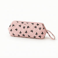 Small Quilted Textile Pouch with Zipper Cute Zippered Storage Bag with Carry Loop Fashionable Cosmetic Bag with Zipper Foldable for Travelers