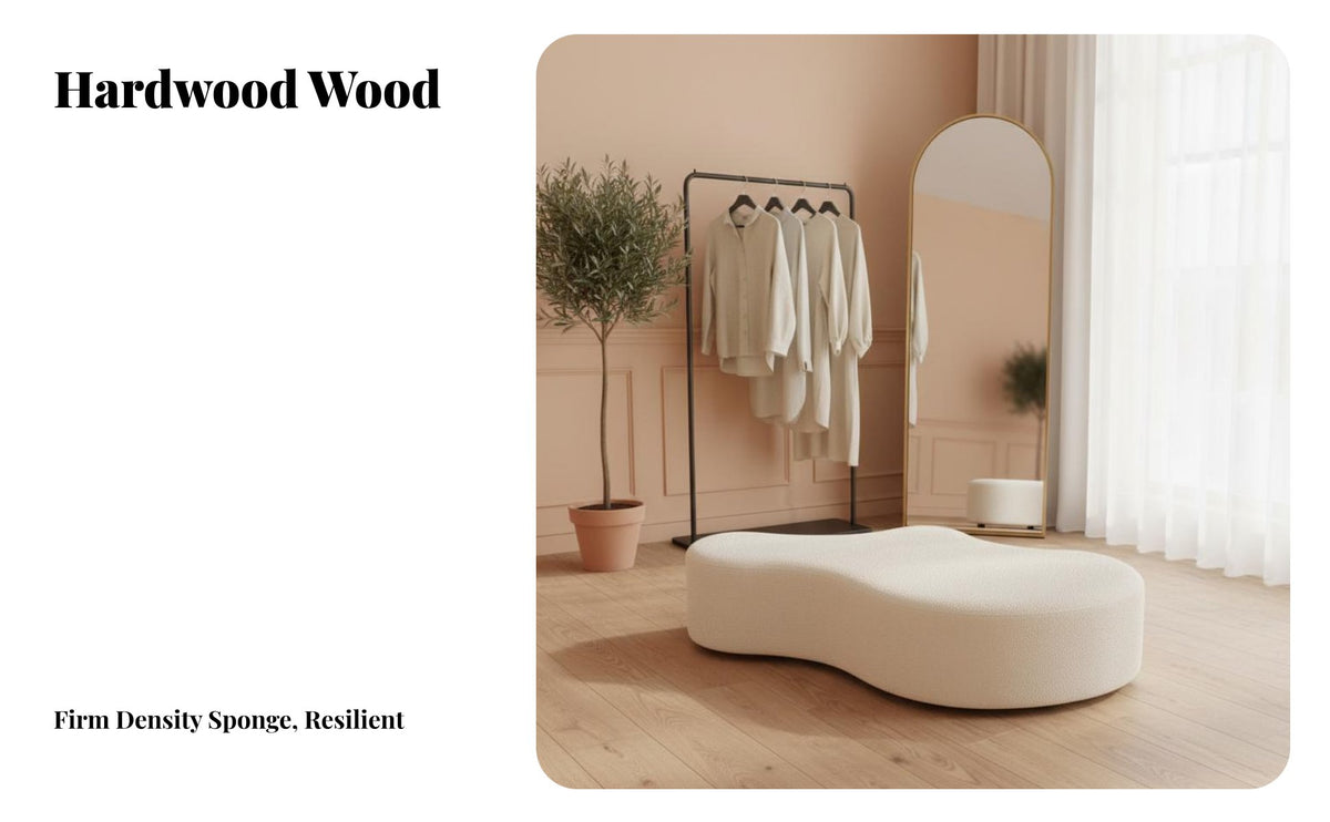 Irregular Shape FluffyShaped Ottoman Soft Texture Backless Padded Seat Minimalist Aesthetic End-of-Bed Stool Versatile Use for Interior Designers, Homeowners, Business Owners, Clothing Retail Establishment, Beauty Salon, Cloakroom, Reception Area