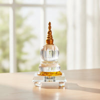 Gold-Toned Stupa with Led Base Translucent Crystal Stupa Glossy for Buddhists, Practitioners, Home Shrines, Meditation Corners, Temples