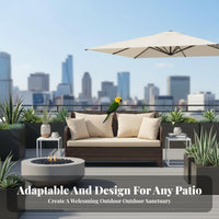 Waterproof Wicker Sectional Sofa with Table Wicker Patio Set with Table Weather-Resistant Outdoor Furniture Comfortable Cushions for Homeowners, Families, Entertainers, Terrace, Backyard, Balcony, Poolside