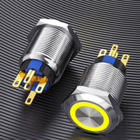 Round Waterproof Push Button Long Mechanical Life Waterproof Stainless Steel Switch for Automotive, Marine