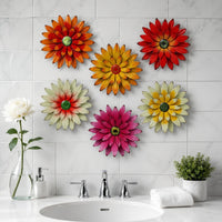 6 Pieces Metal Floral Wall Decor Printed Metal Surface Flower Wall Art