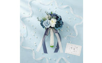Realistic Look Blue and Ivory Blossom Flower Arrangement Elegant Design Faux Blossom Wedding Flower Arrangement Long-Lasting Keepsake Handheld Flower Arrangement Reusable for Brides, Bridesmaids, Photography Prop, Party, Home Decor