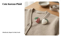 Strawberry Embroidered Embroidery Korean Design Plaid Strawberry Embroidery Charming Design Gingham Mushroom Applique for Teenagers, Bag Decoration