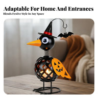 Lighted Crow Decoration Wrought Iron Pumpkin Crow Ornament Spring-Neck Metal Figurine for Halloween