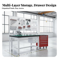 High Load Capacity Heavy-Duty Workbench Wear Resistant Industrial Assembly Table Adjustable Non-Slip Feet Steel Frame Work Bench for Factory Workers, Technicians, Laboratory, Warehouse, Garage, Basement
