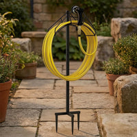 Freestanding Garden Hose Holder Heavy Duty Metal Hose Holder with Nozzle Bracket Powder Coated for Gardeners, Yard, Patio
