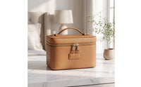 Zip-Around Structured Makeup Case Compact Makeup Bag with Handle Wipe-Clean Organizer Stylish for Dressing Table