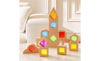 40 Pieces Wooden Building Blocks with Acrylic Colorful Building Blocks with Acrylic Openings Toy for Daycare