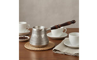 Handmade Turkish Cezve Silver Finish Copper Cezve Pot Double-Layered Turkish Coffee Pot Heat-Tinned