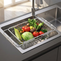 Expandable Dish Rack and Kitchen Sink Drainer with Utensil Holder, Stainless Steel Sink Organizer, Over the Sink Drainer for Kitchen Counter
