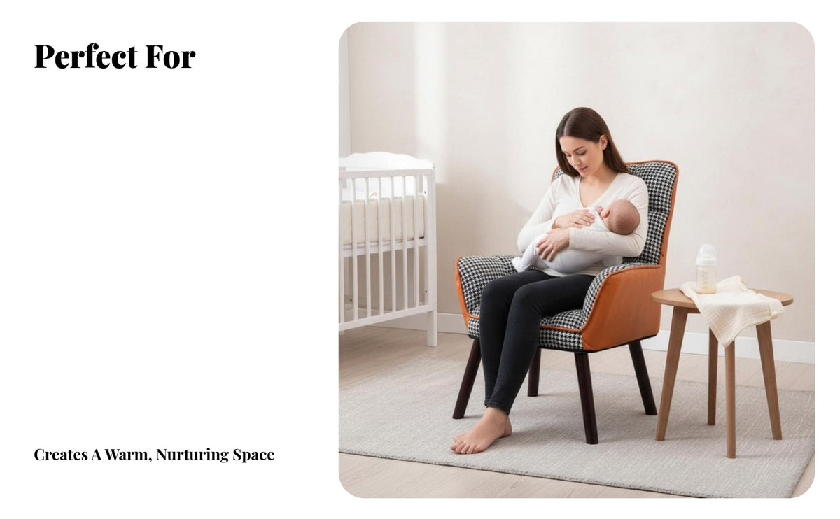 Comfortable Seat Upholstered Armchair Padded Cushion Tufted Houndstooth Armchair Modern Design Lounge Chair Compact Size for New Mothers, Homeowners, Readers