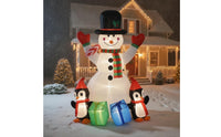 Outdoor Snowman with Penguins Inflatable Colorful Snowman with Top Hat Inflatable Easy Setup Sturdy for Garden, Lawn
