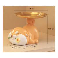 Shiba Inu Tray Shallow Dog Figurine with Tray Realistic for Desk
