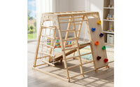 Wooden Climber Playset Multi-Functional Indoor Wooden Gym Climbing Frame with Swing for Young Children, Kids, Playroom, Living Room